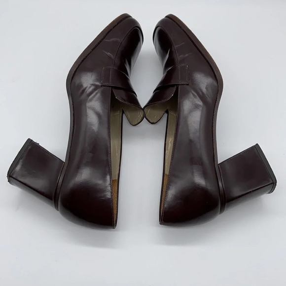 Kenneth Cole Brown Leather Square Toe Loafer Heels - Picture 5 of 10